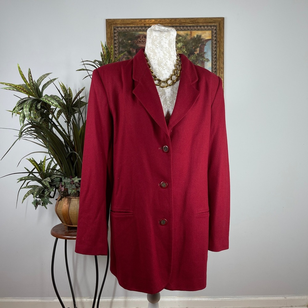 Worthington Blazer Women 12T Red 100% Lambswool Long Sleeve Three Button Jacket